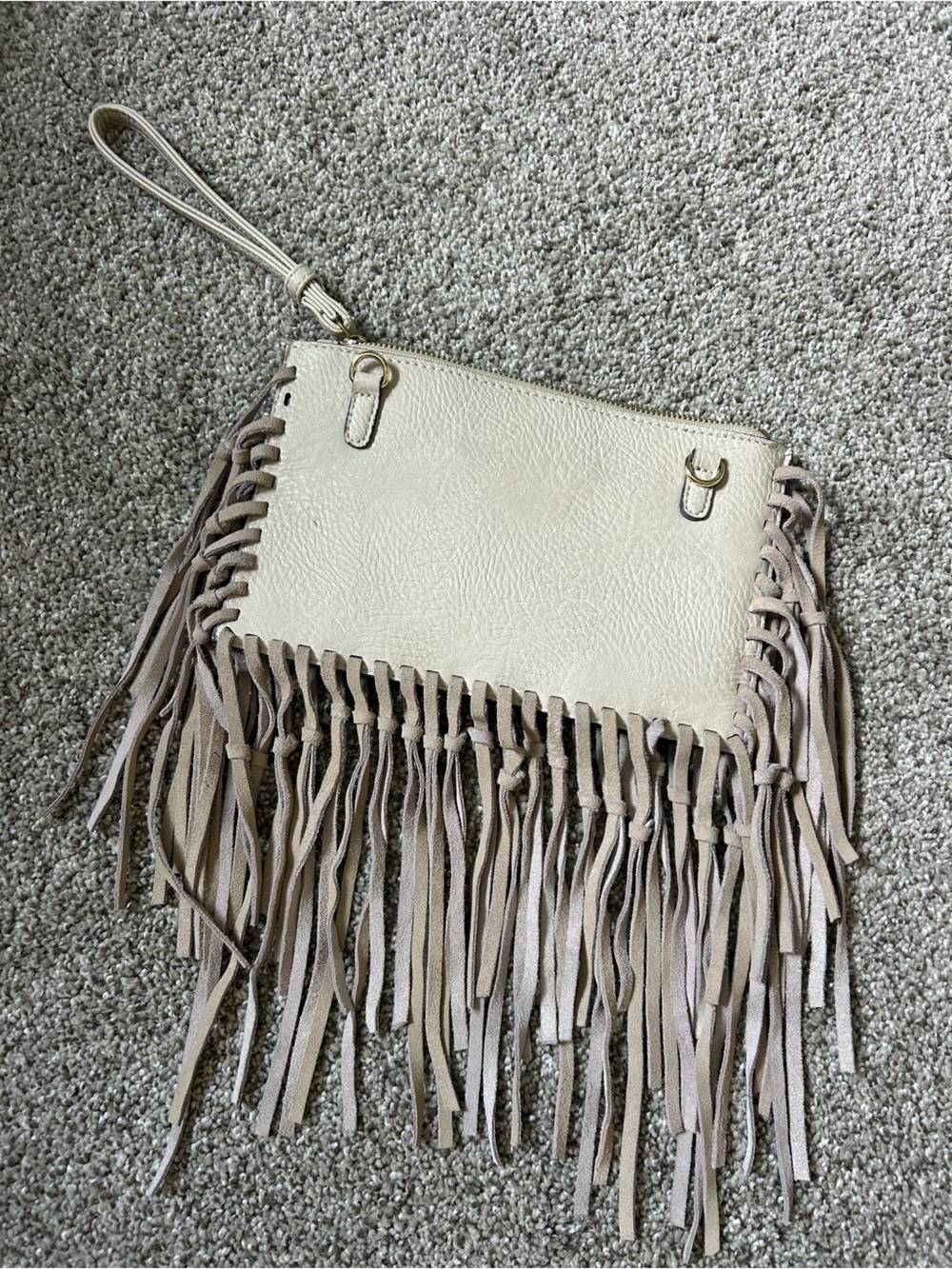 Fringe Leather Wristlet Clutch - Cream